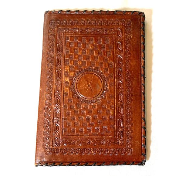 Western Wallet Genuine Leather Hand Tooled AZTEC Cowboy Rodeo Stitched Bifold - Picture 1 of 8